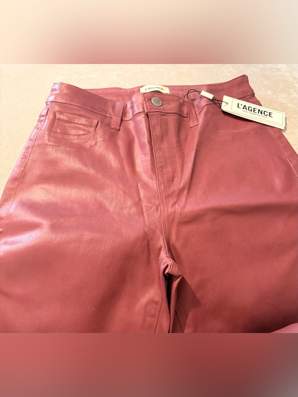 L'AGENCE Women’s Kendra  High Rise Cropped Coated Jeans in Deep Mauve. 
Size  27 - Picture 3 of 5